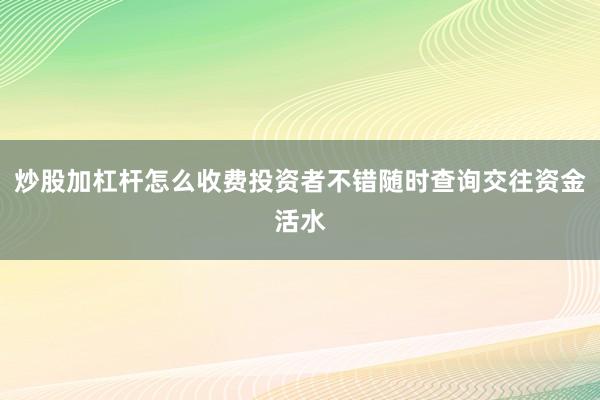炒股加杠杆怎么收费投资者不错随时查询交往资金活水