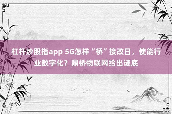杠杆炒股指app 5G怎样“桥”接改日，使能行业数字化？鼎桥物联网给出谜底
